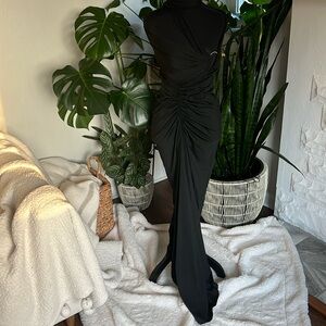 Black Small bodycon long cutout sexy wrap dress